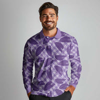 Purple Hawaii Kalo Palaka Motifs Long Sleeve Polo Shirt Hawaiian Taro Leaves Elegant Vibes - Polynesian Pride