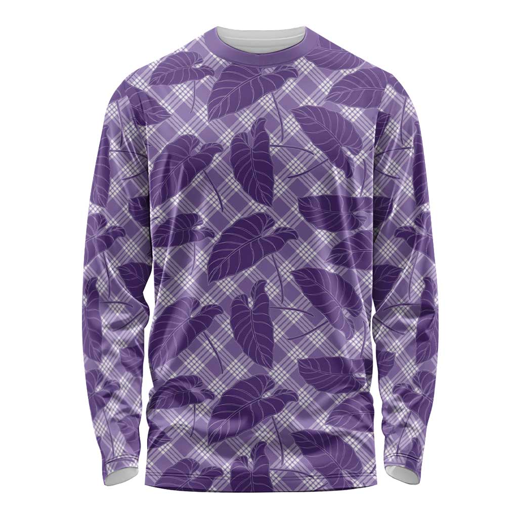 Purple Hawaii Kalo Palaka Motifs Long Sleeve Shirt Hawaiian Taro Leaves Elegant Vibes - Polynesian Pride