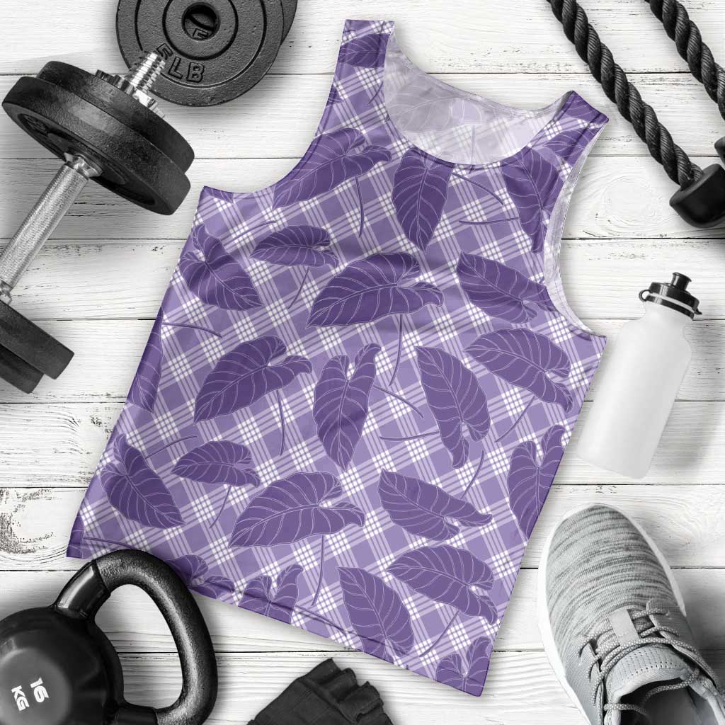 Purple Hawaii Kalo Palaka Motifs Men Tank Top Hawaiian Taro Leaves Elegant Vibes - Polynesian Pride