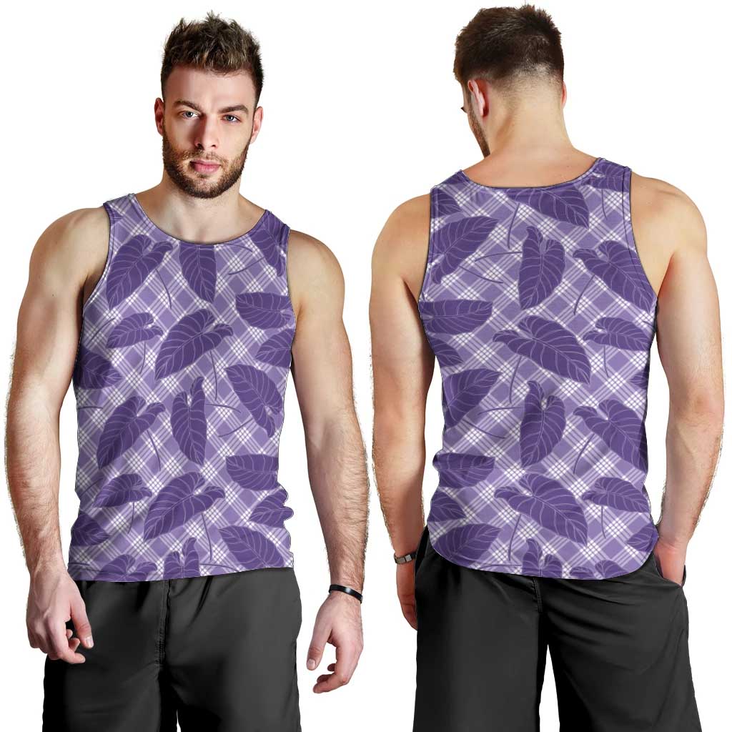 Purple Hawaii Kalo Palaka Motifs Men Tank Top Hawaiian Taro Leaves Elegant Vibes - Polynesian Pride