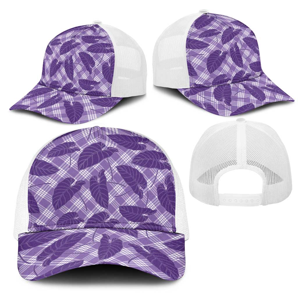 Purple Hawaii Kalo Palaka Motifs Mesh Trucker Cap Hawaiian Taro Leaves Elegant Vibes LT14 - Polynesian Pride