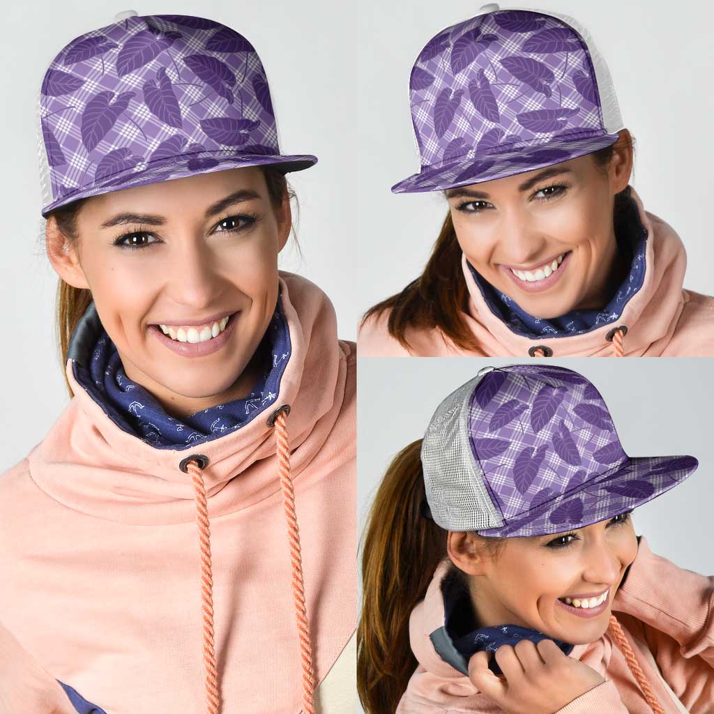 Purple Hawaii Kalo Palaka Motifs Mesh Trucker Cap Hawaiian Taro Leaves Elegant Vibes LT14 - Polynesian Pride