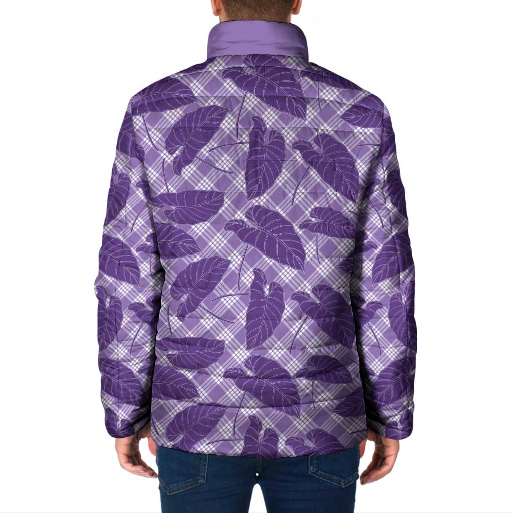 Purple Hawaii Kalo Palaka Motifs Padded Jacket Hawaiian Taro Leaves Elegant Vibes - Polynesian Pride