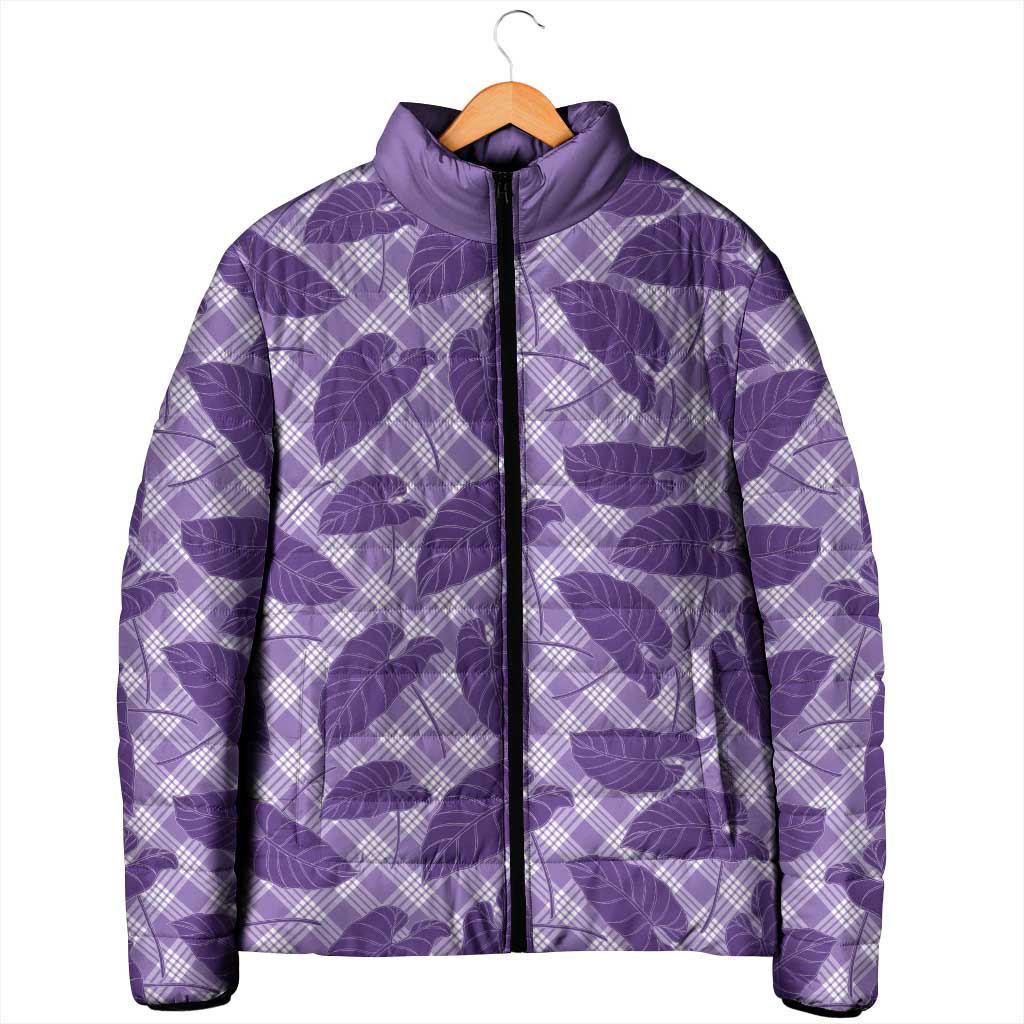 Purple Hawaii Kalo Palaka Motifs Padded Jacket Hawaiian Taro Leaves Elegant Vibes - Polynesian Pride