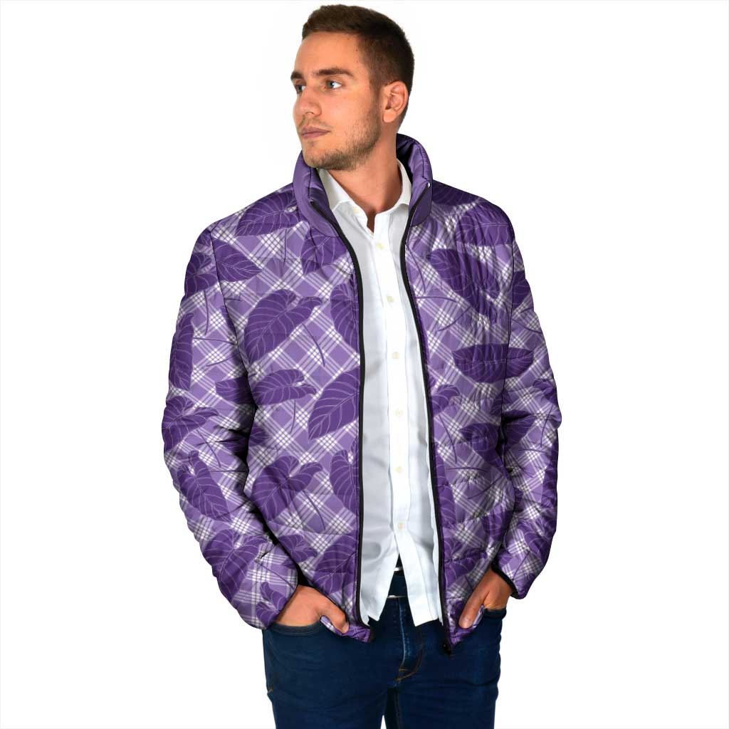 Purple Hawaii Kalo Palaka Motifs Padded Jacket Hawaiian Taro Leaves Elegant Vibes - Polynesian Pride