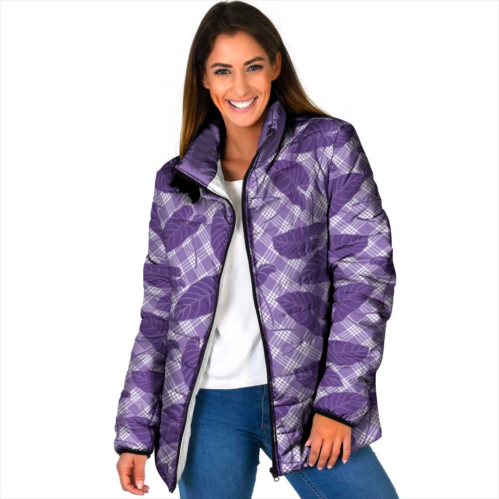 Purple Hawaii Kalo Palaka Motifs Padded Jacket Hawaiian Taro Leaves Elegant Vibes - Polynesian Pride