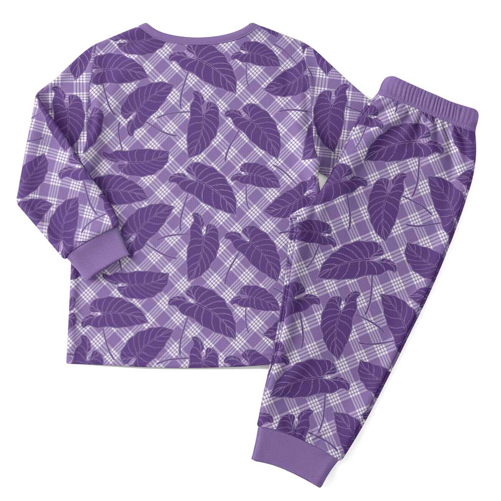 Purple Hawaii Kalo Palaka Motifs Christmas Pajama Set Hawaiian Taro Leaves Elegant Vibes - Polynesian Pride