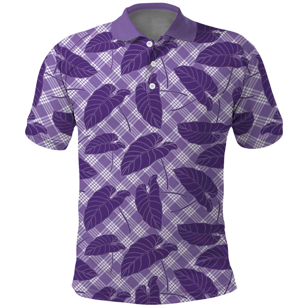 Purple Hawaii Kalo Palaka Motifs Polo Shirt Hawaiian Taro Leaves Elegant Vibes - Polynesian Pride
