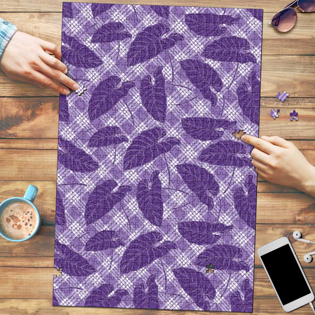 Purple Hawaii Kalo Palaka Motifs Puzzle Hawaiian Taro Leaves Elegant Vibes - Polynesian Pride
