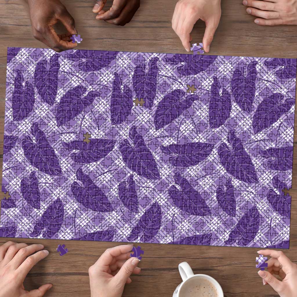 Purple Hawaii Kalo Palaka Motifs Puzzle Hawaiian Taro Leaves Elegant Vibes - Polynesian Pride