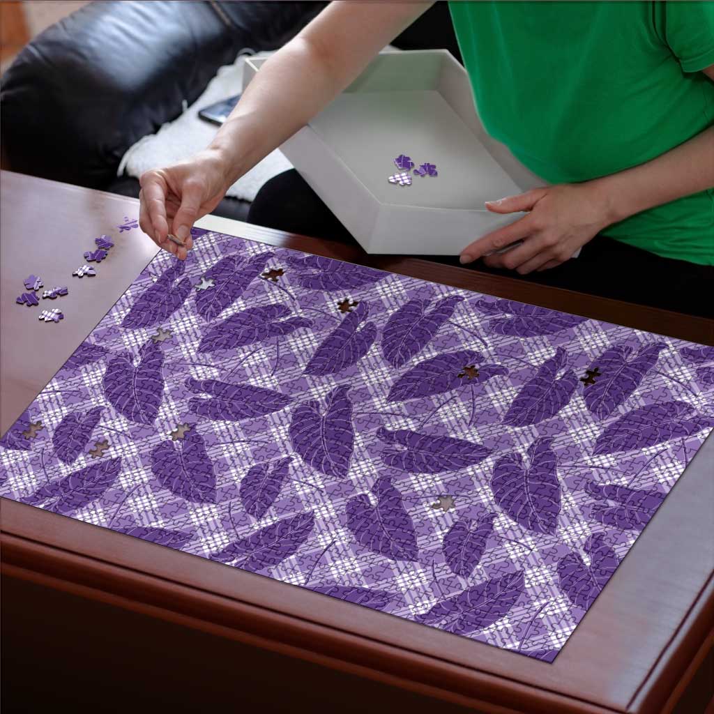Purple Hawaii Kalo Palaka Motifs Puzzle Hawaiian Taro Leaves Elegant Vibes - Polynesian Pride