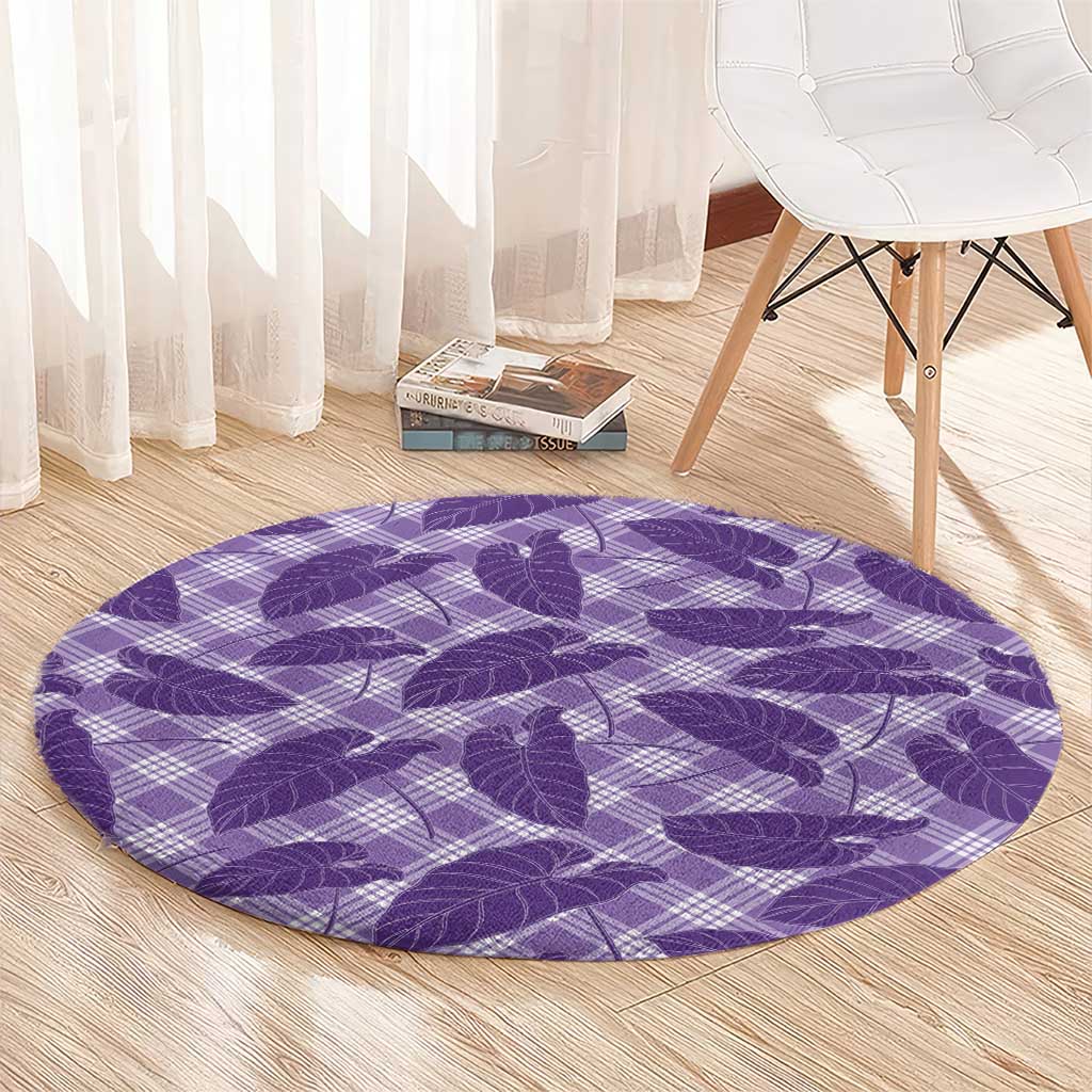 Purple Hawaii Kalo Palaka Motifs Round Carpet Hawaiian Taro Leaves Elegant Vibes - Polynesian Pride