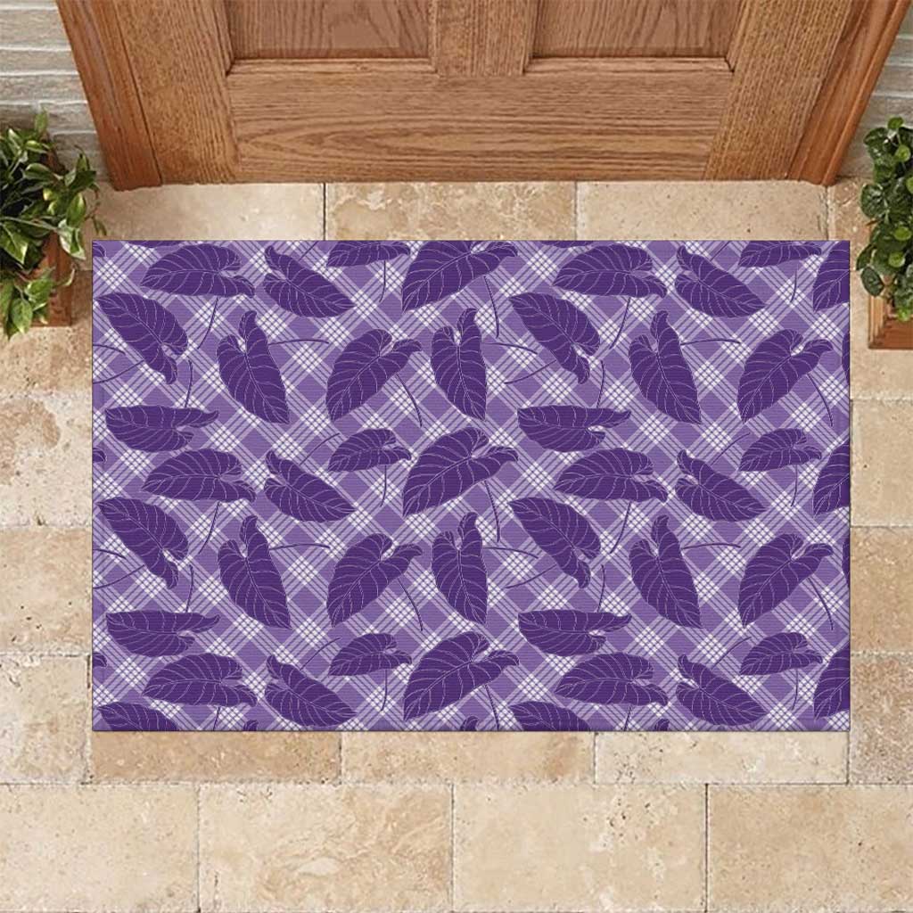 Purple Hawaii Kalo Palaka Motifs Rubber Doormat Hawaiian Taro Leaves Elegant Vibes - Polynesian Pride