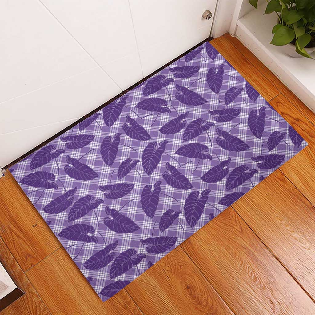 Purple Hawaii Kalo Palaka Motifs Rubber Doormat Hawaiian Taro Leaves Elegant Vibes - Polynesian Pride