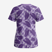 Purple Hawaii Kalo Palaka Motifs Scrub Top Hawaiian Taro Leaves Elegant Vibes - Polynesian Pride
