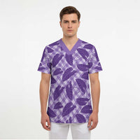Purple Hawaii Kalo Palaka Motifs Scrub Top Hawaiian Taro Leaves Elegant Vibes - Polynesian Pride