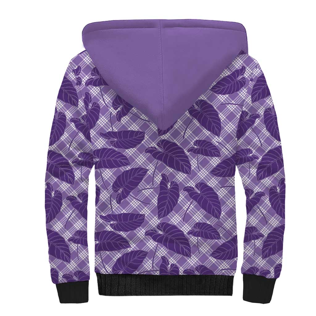 Purple Hawaii Kalo Palaka Motifs Sherpa Hoodie Hawaiian Taro Leaves Elegant Vibes - Polynesian Pride