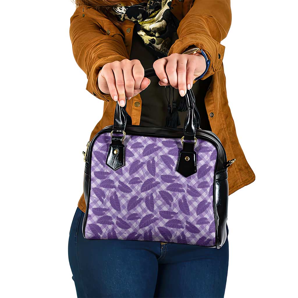 Purple Hawaii Kalo Palaka Motifs Shoulder Handbag Hawaiian Taro Leaves Elegant Vibes - Polynesian Pride