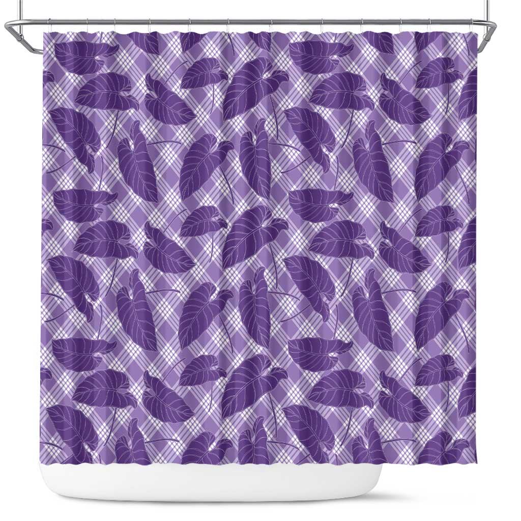 Purple Hawaii Kalo Palaka Motifs Shower Curtain Hawaiian Taro Leaves Elegant Vibes - Polynesian Pride