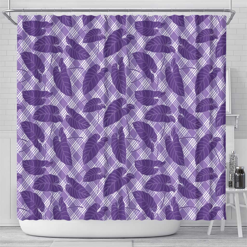 Purple Hawaii Kalo Palaka Motifs Shower Curtain Hawaiian Taro Leaves Elegant Vibes - Polynesian Pride