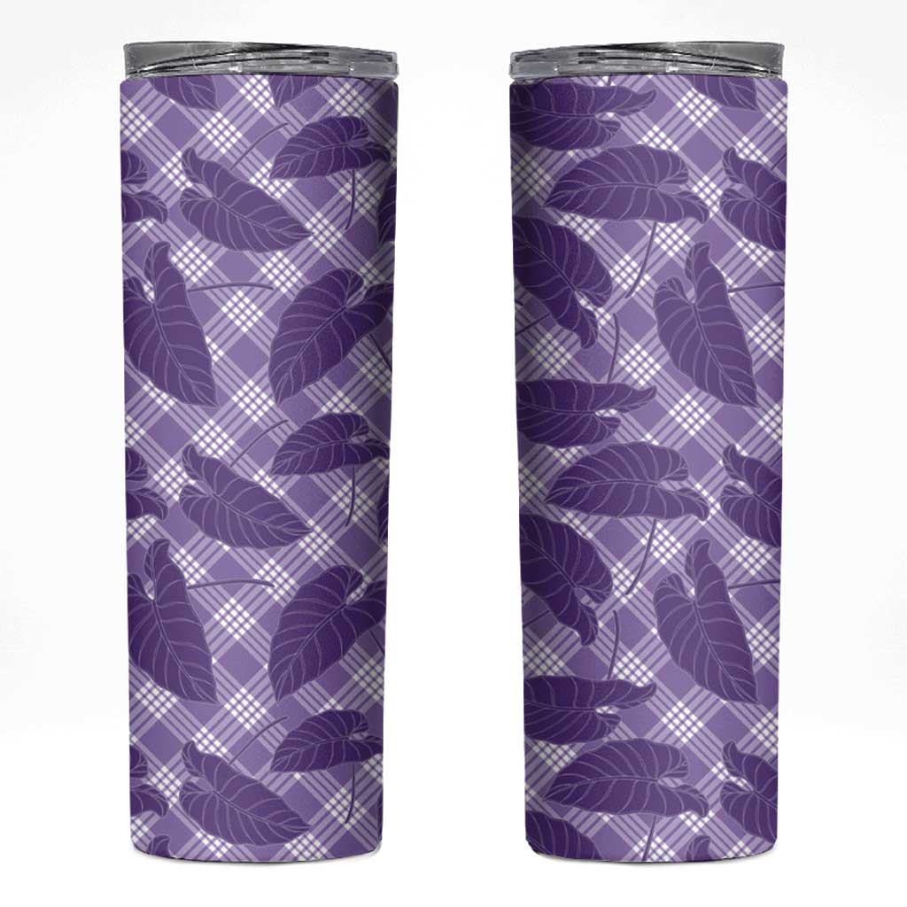 Purple Hawaii Kalo Palaka Motifs Skinny Tumbler Hawaiian Taro Leaves Elegant Vibes - Polynesian Pride