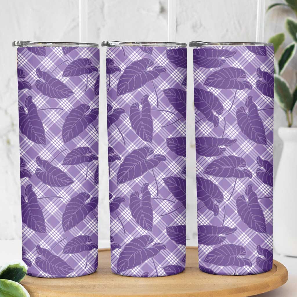 Purple Hawaii Kalo Palaka Motifs Skinny Tumbler Hawaiian Taro Leaves Elegant Vibes - Polynesian Pride