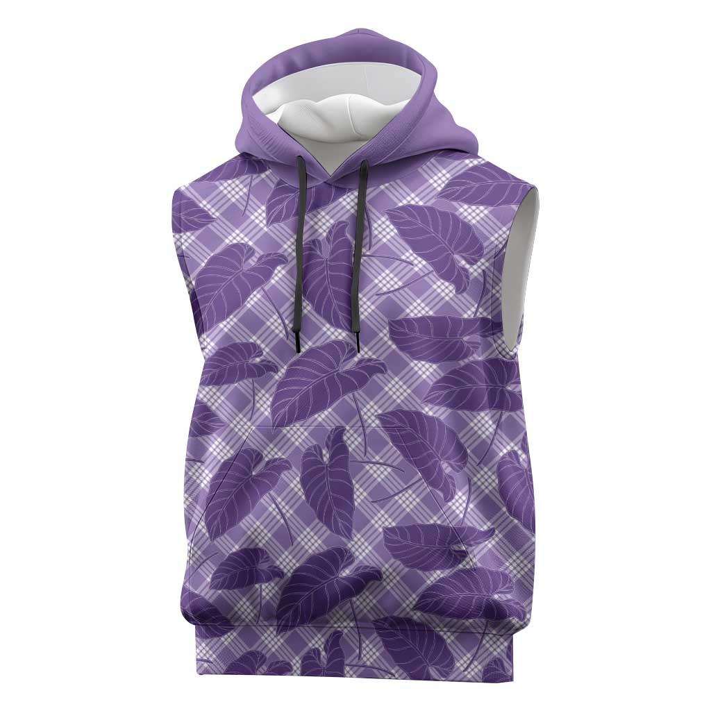 Purple Hawaii Kalo Palaka Motifs Sleeveless Hoodie Hawaiian Taro Leaves Elegant Vibes - Polynesian Pride