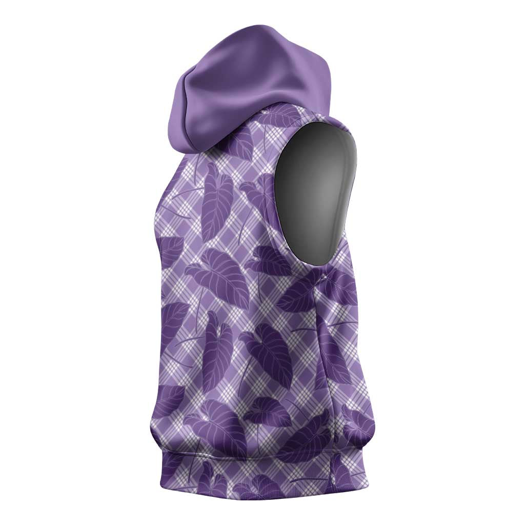 Purple Hawaii Kalo Palaka Motifs Sleeveless Hoodie Hawaiian Taro Leaves Elegant Vibes - Polynesian Pride