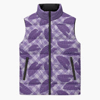 Purple Hawaii Kalo Palaka Motifs Sleeveless Puffer Jacket Hawaiian Taro Leaves Elegant Vibes - Polynesian Pride