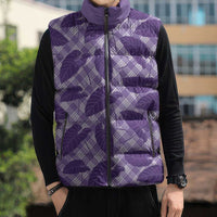 Purple Hawaii Kalo Palaka Motifs Sleeveless Puffer Jacket Hawaiian Taro Leaves Elegant Vibes - Polynesian Pride