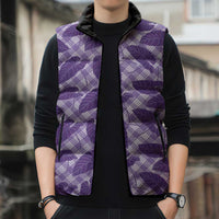 Purple Hawaii Kalo Palaka Motifs Sleeveless Puffer Jacket Hawaiian Taro Leaves Elegant Vibes - Polynesian Pride