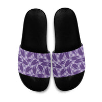 Purple Hawaii Kalo Palaka Motifs Slide Sandals Hawaiian Taro Leaves Elegant Vibes - Polynesian Pride