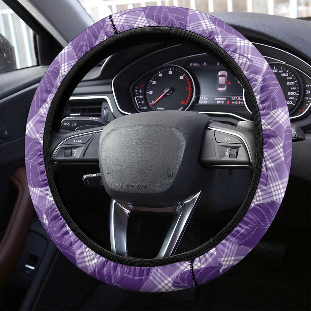 Purple Hawaii Kalo Palaka Motifs Steering Wheel Cover Hawaiian Taro Leaves Elegant Vibes - Polynesian Pride