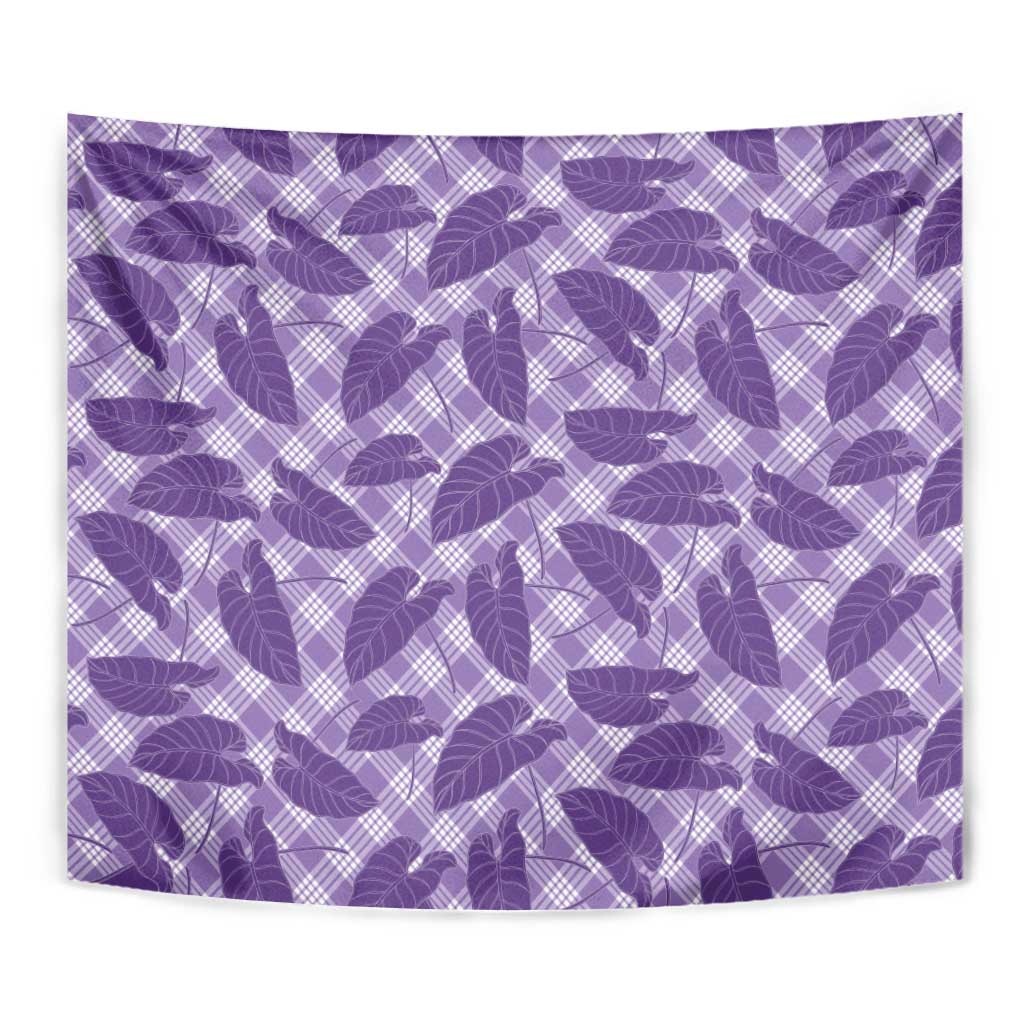 Purple Hawaii Kalo Palaka Motifs Tapestry Hawaiian Taro Leaves Elegant Vibes - Polynesian Pride