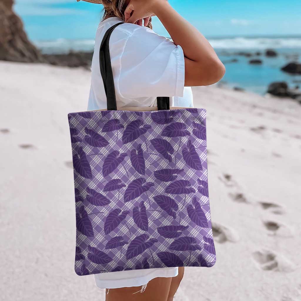 Purple Hawaii Kalo Palaka Motifs Tote Bag Hawaiian Taro Leaves Elegant Vibes - Polynesian Pride