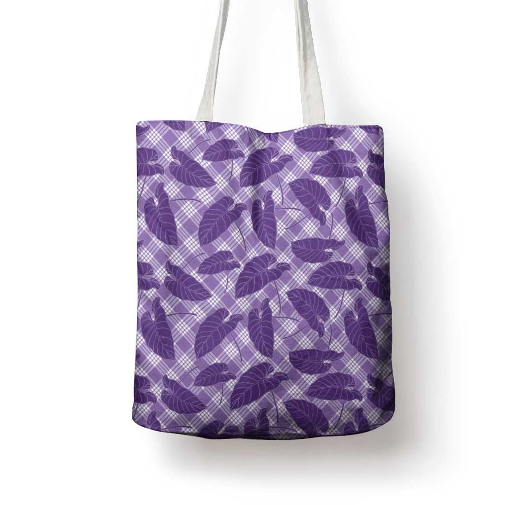 Purple Hawaii Kalo Palaka Motifs Tote Bag Hawaiian Taro Leaves Elegant Vibes - Polynesian Pride