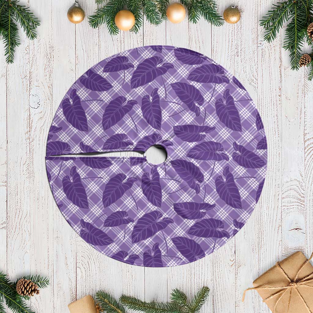 Purple Hawaii Kalo Palaka Motifs Tree Skirt Hawaiian Taro Leaves Elegant Vibes - Polynesian Pride