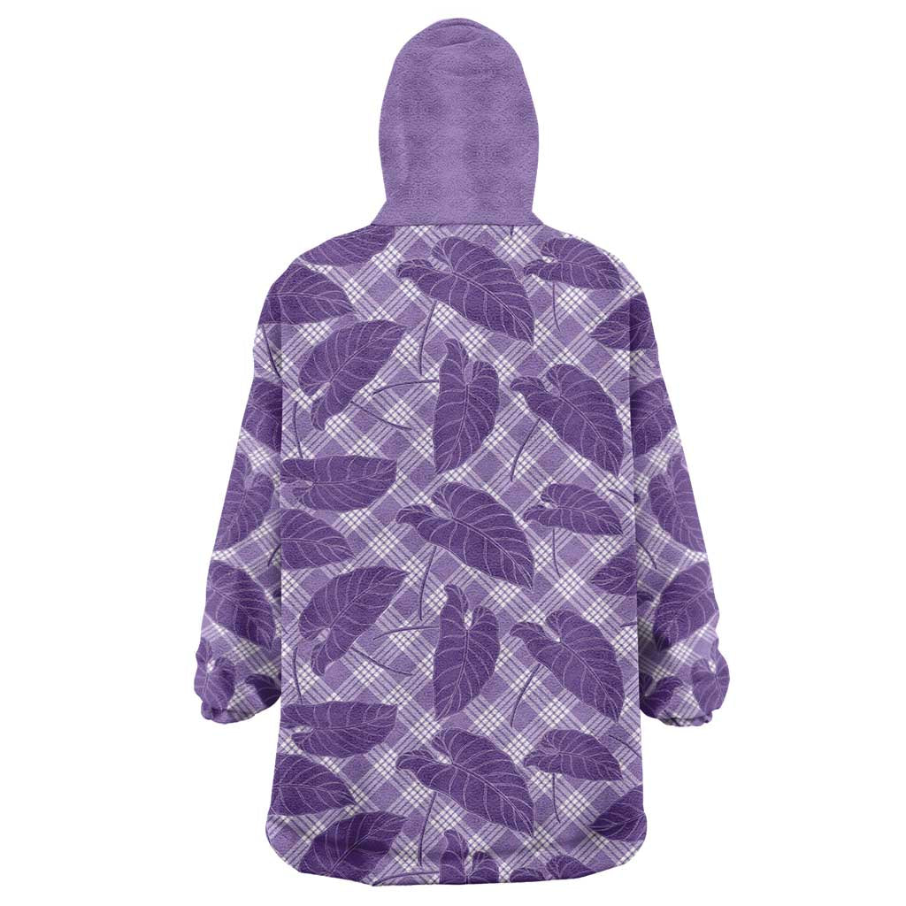 Purple Hawaii Kalo Palaka Motifs Wearable Blanket Hoodie Hawaiian Taro Leaves Elegant Vibes - Polynesian Pride