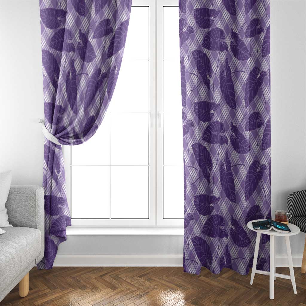 Purple Hawaii Kalo Palaka Motifs Window Curtain Hawaiian Taro Leaves Elegant Vibes - Polynesian Pride