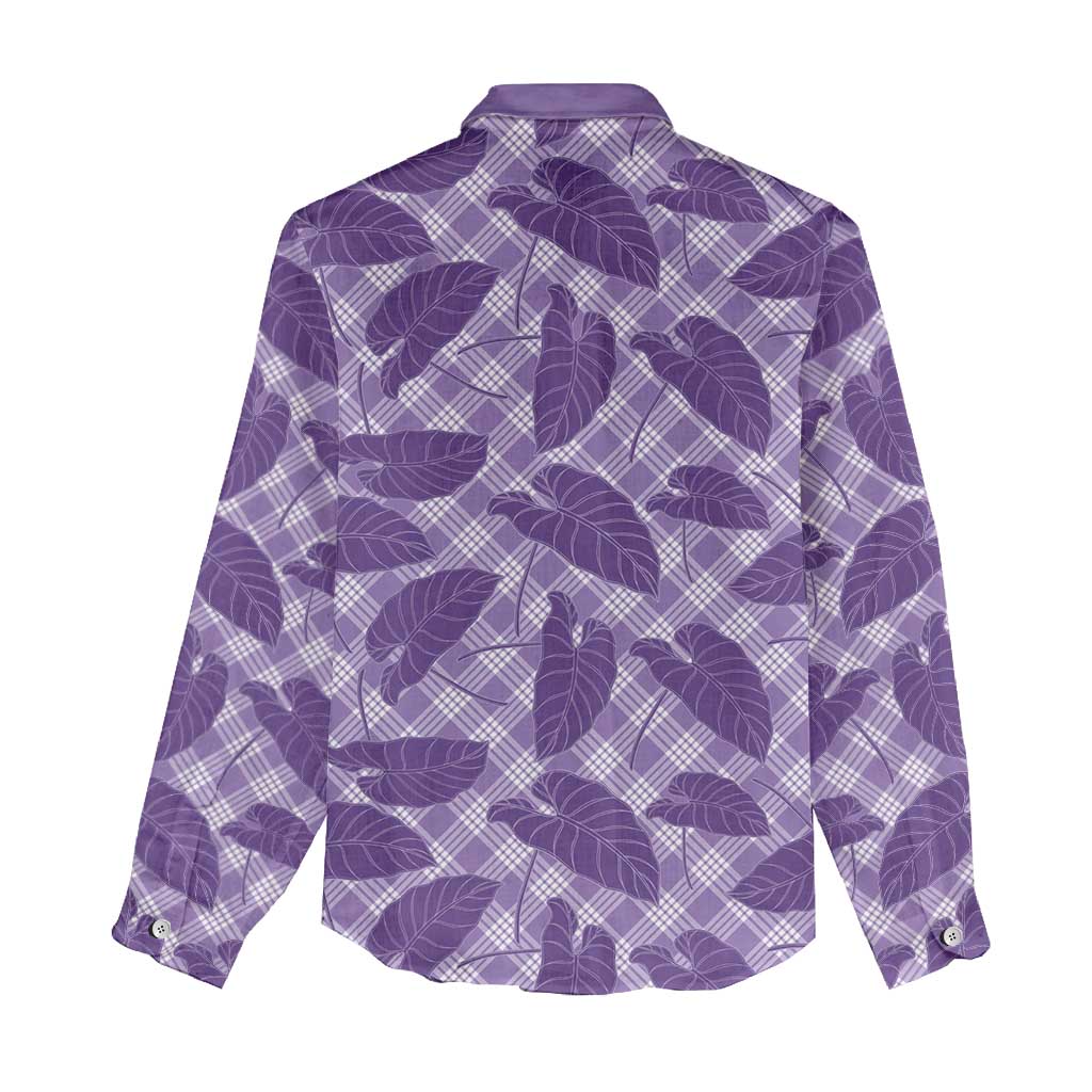 Purple Hawaii Kalo Palaka Motifs Women Casual Shirt Hawaiian Taro Leaves Elegant Vibes - Polynesian Pride