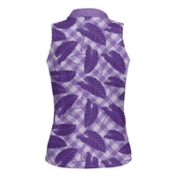 Purple Hawaii Kalo Palaka Motifs Women Sleeveless Polo Shirt Hawaiian Taro Leaves Elegant Vibes - Polynesian Pride