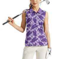 Purple Hawaii Kalo Palaka Motifs Women Sleeveless Polo Shirt Hawaiian Taro Leaves Elegant Vibes - Polynesian Pride