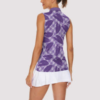 Purple Hawaii Kalo Palaka Motifs Women Sleeveless Polo Shirt Hawaiian Taro Leaves Elegant Vibes - Polynesian Pride