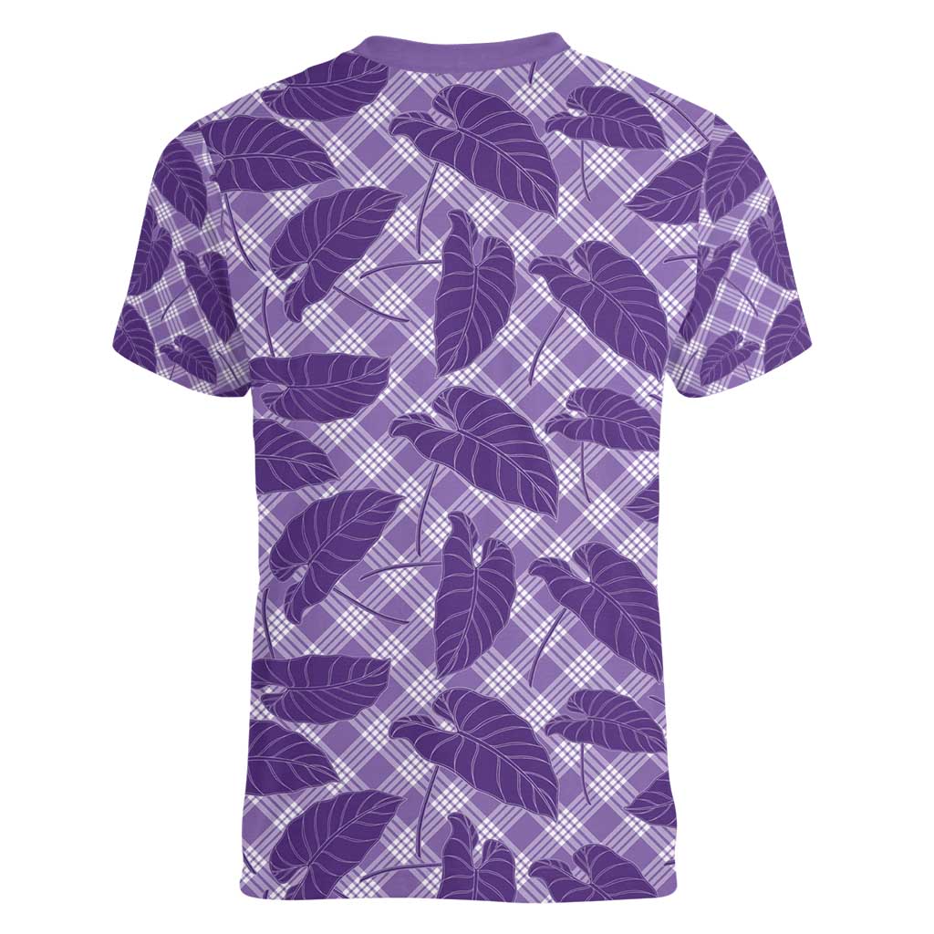 Purple Hawaii Kalo Palaka Motifs Women V-Neck T-Shirt Hawaiian Taro Leaves Elegant Vibes - Polynesian Pride