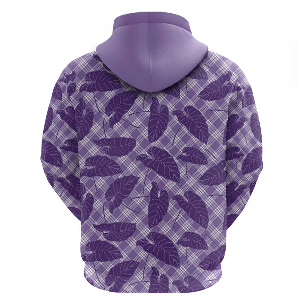 Purple Hawaii Kalo Palaka Motifs Zip Hoodie Hawaiian Taro Leaves Elegant Vibes - Polynesian Pride