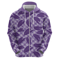 Purple Hawaii Kalo Palaka Motifs Zip Hoodie Hawaiian Taro Leaves Elegant Vibes - Polynesian Pride