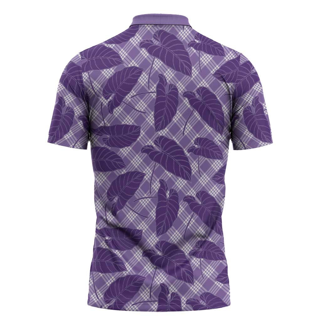 Purple Hawaii Kalo Palaka Motifs Zipper Polo Shirt Hawaiian Taro Leaves Elegant Vibes - Polynesian Pride