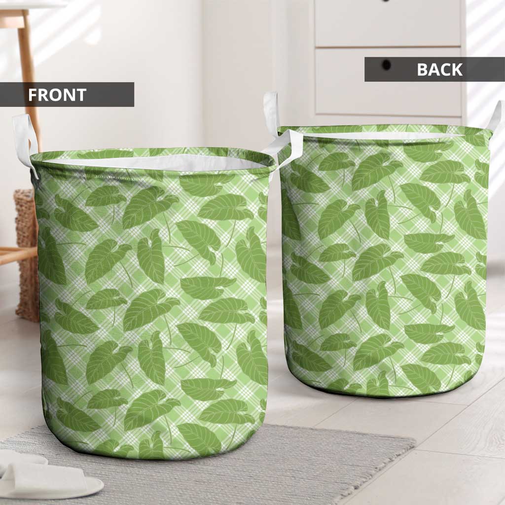 Green Hawaii Kalo Palaka Motifs Laundry Basket Hawaiian Taro Leaves Elegant Vibes - Polynesian Pride