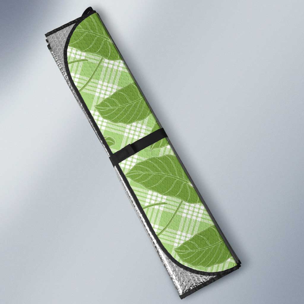 Green Hawaii Kalo Palaka Motifs Auto Sun Shade Hawaiian Taro Leaves Elegant Vibes - Polynesian Pride