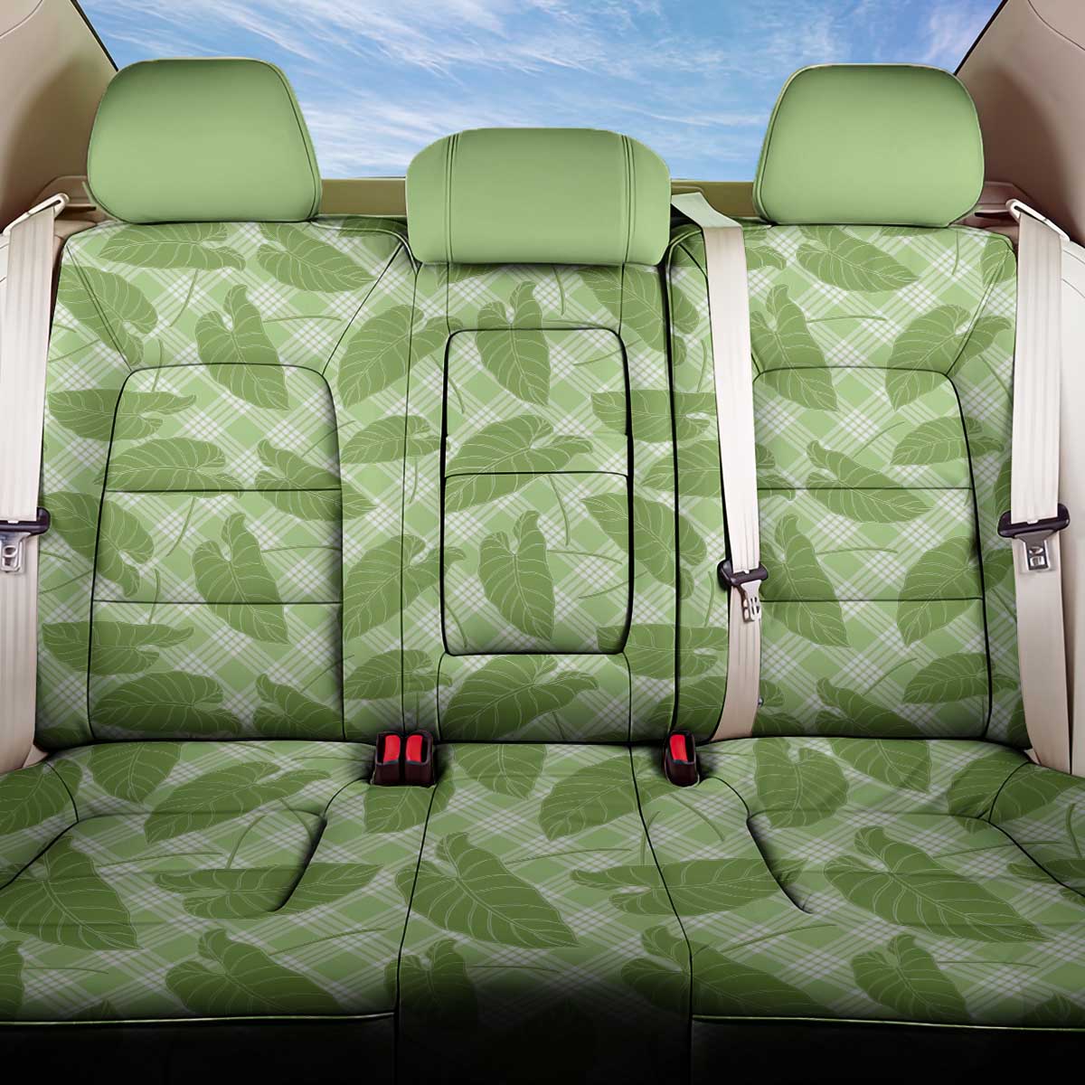 Green Hawaii Kalo Palaka Motifs Back Car Seat Cover Hawaiian Taro Leaves Elegant Vibes - Polynesian Pride